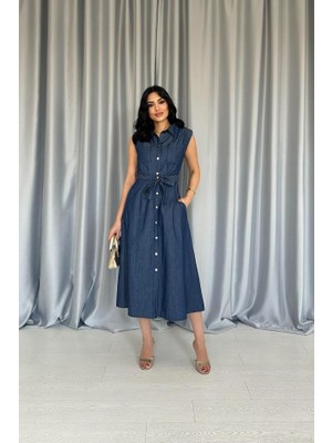 Femora Moda Mavi Tencel Çıtçıtlı Elbise
