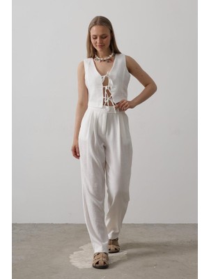 Femora Moda Bağlamalı Yelek - Beyaz