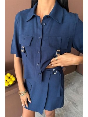 Femora Moda Gömlek Şort Etek Viscon Keten Takım 10162