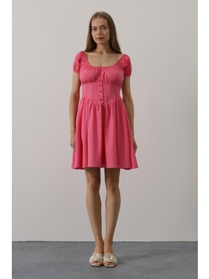 Femora Moda Beli Korseli Mini Elbise - Fuşya