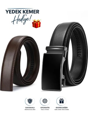 Otomatik Tokalı Deliksiz Siyah Kemer + Yedek Kahverengi Kemer Hediye