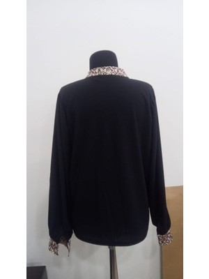 Femora Moda Kadın Uzun Kollu V Hakim Yakalı Desenli Ithal Krep Bluz