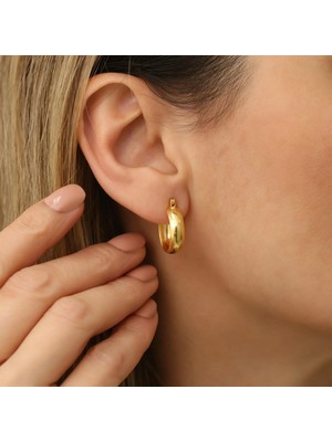 Nox Jewelry 14 Ayar Altın Kaplama Küçük Boy Kalın Halka Gümüş Küpe – Mini Huggie Parlak Tasarım