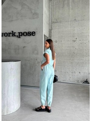Femora Moda Çizgili Keten Kolsuz Crop Pantolon Takım - Yeşil