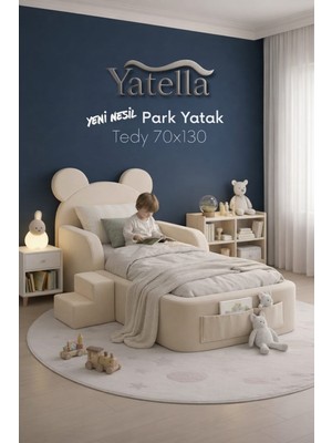 Yatella  Luxury Tedyy Baza ve Başlıklı Montessori Full Sünger Yatak Seti 70 x 130 Bej Konforlu Tasarım