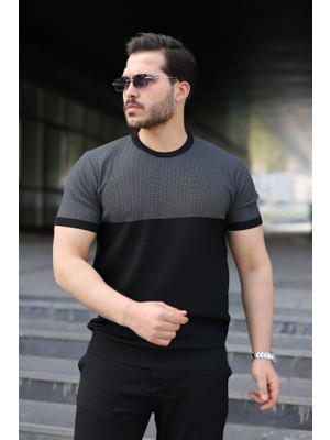 Femora Moda Erkek Renk Bloklu Bisiklet Yaka Kısa Kollu Triko Tişört