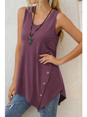 Femora Moda Kadın Askılı Yuvarlak Yakalı Asimetrik Kesim Detaylı Viskon Bluz