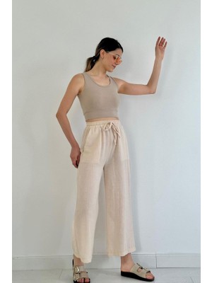 Femora Moda Bej Keten Pantolon