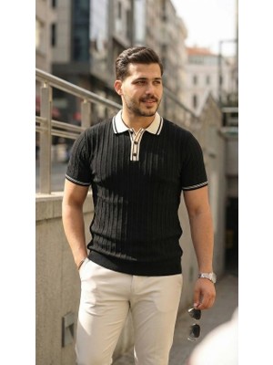 Femora Moda Erkek Düğme Yakalı Kontrast Yaka Triko Tişört