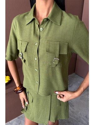 Femora Moda Gömlek Şort Etek Viscon Keten Takım 10162