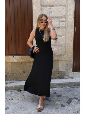 Femora Moda Kadın Kolsuz Sırttan Çapraz Ip Detaylı Uzun Viskon Elbise