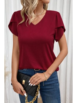 Femora Moda Kadın Kısa Kollu V Yakalı Viskon Bluz