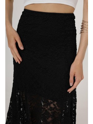 Femora Moda Bel Lastikli Dantel Etek - Siyah