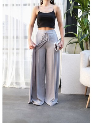 Femora Moda Keten Önü Çapraz Parçali Lasti̇kli̇ ve Bağcikli Geni̇ş Paça Pantolon