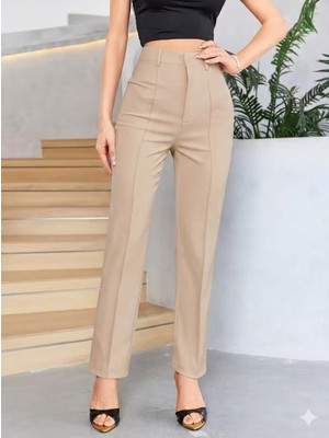 Femora Moda Bordo Renk Yüksek Bel Maskülen Kesim Kumaş Pantolon