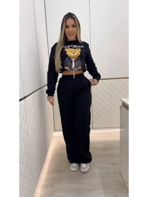 Femora Moda Kadın Uzun Kollu Bisiklet Yaka Desenli Iki Iplik Şardonlu Bluz ve Pantolon Ikili Takım