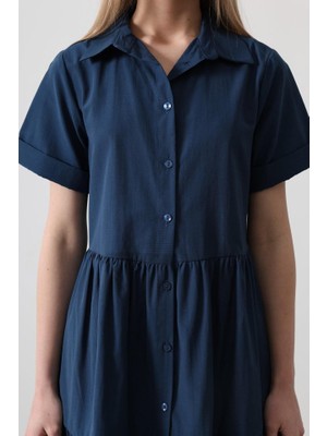Femora Moda Kısa Kol Düğmeli Elbise - Indigo