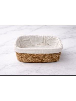WoodBay Hasır Ekmek Sepeti - Bez Astarlı Mutfak Sepeti - 22X17 cm - Kare