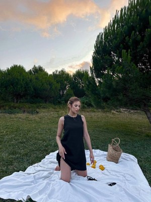 Femora Moda Kadın Keten Kumaş Kolsuz Mini Boy Elbise