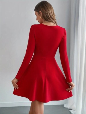 Femora Moda Kadın Uzun Kollu Inci Yakalı Kısa Ithal Krep Elbise