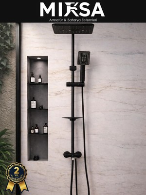 Mixsa Siyah Kare Robot Tepe Yağmurlamalı Banyo Duş Seti
