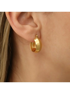 Nox Jewelry 14 Ayar Altın Kaplama Parlak Yüzeyli Küçük Boy Kalın Halka Gümüş Küpe – Mini Huggie Tasarım