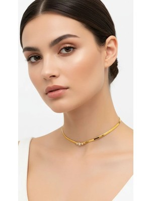 Mimoza Accessories Zirkon Taşlı Altın Kaplama Choker Kolye