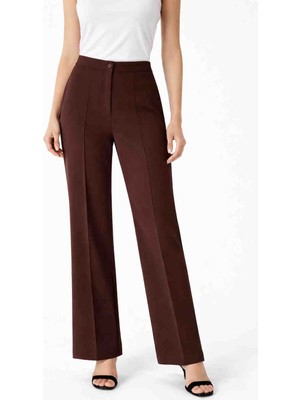 Ponychic Kahverengi Kadın Krep Palazzo Pantolon