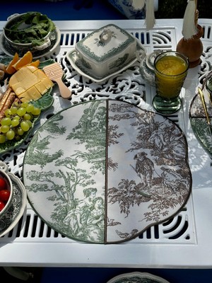Toile De Jouy Seletti  2'li Amerikan Servis Yeşil-Kahve