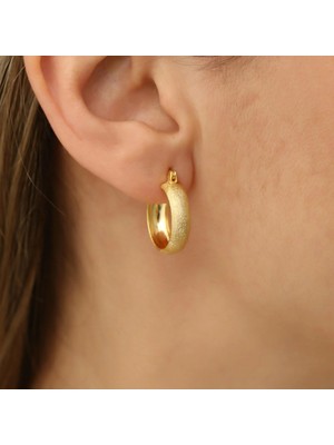 Nox Jewelry 14 Ayar Altın Kaplama Mat Yüzeyli Kalın Küçük Halka Gümüş Küpe – Mini Huggie Tasarım – E00213