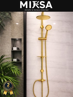 Mixsa Full Gold Lüx Yuvarlak Robot Tepe Duş Seti, Kolay Kurulumlu