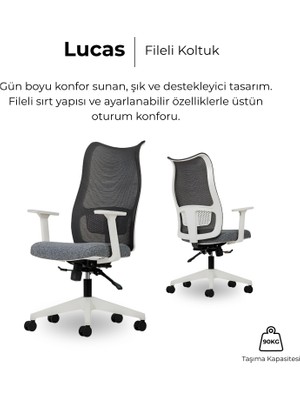 Sempre Lucas Çalışma Koltuğu, Gri Fileli Sırt ve Beyaz Gövde Ofis Sandalyesi,