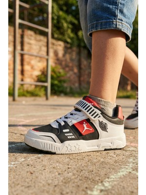 In Step Enjoyi Erkek Çocuk Spor Ayakkabı - Kırmızı Beyaz - Işıltılı Nakışlı Günlük Ayakkabı