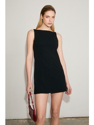 Grimelange Velısse Kadın Kayık Yakalı Kolsuz Mini Siyah Elbise