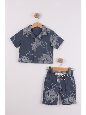 Joy Kids Erkek Çocuk Kabartma Baskılı %100 Cotton Müslin Takım (Antrasit)