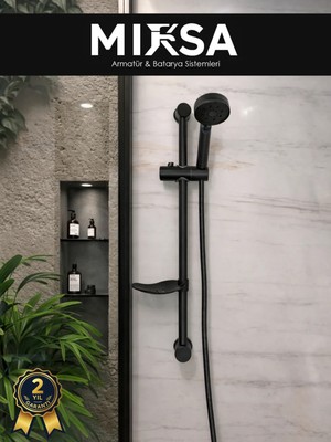 Mixsa Siyah Sürgülü Duş Seti – 5 Fonksiyonlu, Geniş Başlıklı, Ayarlanabilir Duş Sistemi Duş Başlığı