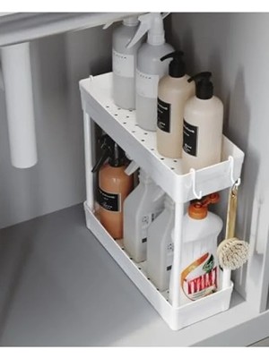 Calperia Çok Amaçlı 2 Katlı Evye Altı Düzenleyici Askılı Banyo Organizer Raf
