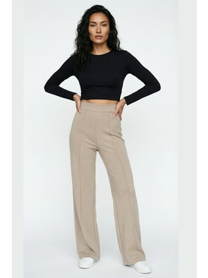 Greymoor Taş Modal Çımalı Bol Paça Yüksek Bel Yumuşak Dokulu Beli Lastikli Likralı Pantolon