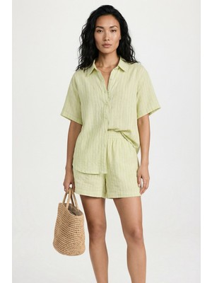 Greymoor Yeşil Kadın Çizgili  Şortlu Pamuklu Takım
