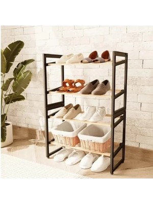 Calperia Ahşap Ayakkabılık Düzenleyici - 4 Kat, 8 Çift Kapasite