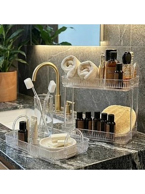 Calperia Şeffaf Banyo Düzenleyici Organizer - Iki Katlı Set