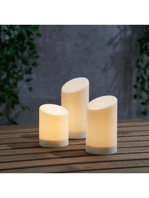 Calperia 3'lü Led'li Blok Mum Seti - Beyaz Renk