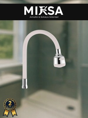 Mixsa Beyaz Spiralli Oynar Başlıklı Fonksiyonlu Mutfak Eviye Batarya Borusu