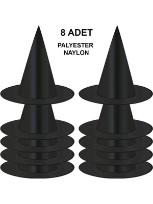 Eco Port 8 Adet Siyah Cadı Şapkası - Yetişkin  Çocuk Kostüm Aksesuarı