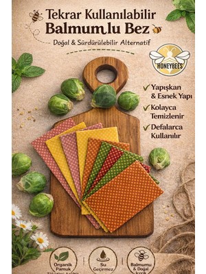 Home 9’lu Puantiye Desenli Kumaş Tekrar Kullanılabilen Doğal Balmumlu (Balmumu) Gıda Saklama Bezi