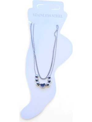 Nkie Jewels Gümüş Renk Asansör Sf 3 Küre Kalp 3 Küre Çelik Halhal - 3466