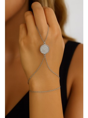 Nkie Jewels Gümüş Renk Yuvarlak Beyaz Taş Sf Sf Zincir Çelik Şahmeran - 3567