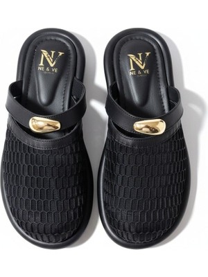 Ne&Ve Shoes Siyah File Toka Detaylı Kadın Sabo Terlik