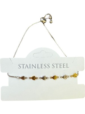 Nkie Jewels Altın Renk Kalp Sarı Beyaz Zincir Asansör Çelik Bileklik - 3586