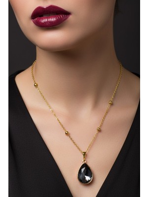 Nkie Jewels Altın Renk Füme Damla Model Top Zincir Çelik Kolye- 3731